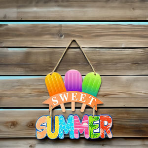 Letrero de bienvenida de verano para puerta principal, Letrero de madera 'Sweet Summer', Decoración de pared, Letrero colgante irregular con diseño de fresa, Para el porche del hogar - Product Image 6