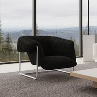 Canapé simple de style moderne pour salon, fauteuil de relaxation en laine d'agneau capitonné avec base pivotante en acier inoxydable pour usage hôtelier