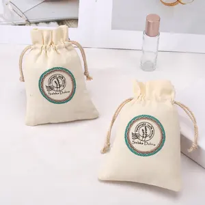 Logo personalizzato stampato piccolo cotone lino Organza bustina bustina bustina di imballaggio gioielli regalo profumo coulisse sacchetto