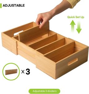 Homex | Boîte en <span class=keywords><strong>bambou</strong></span> polyvalente avec plateau réglable pour les bacs de rangement des fournitures de cuisine avec de grands lots de supports extensibles pour assiettes à dîner - Product Image 3
