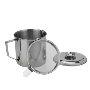 High Quality Metal Bacon Grease Container With Strainer Custom logo cookhouse stainless steel oil pot