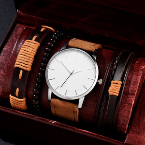 Mode hommes montres à Quartz <span class=keywords><strong>bracelet</strong></span> en <span class=keywords><strong>cuir</strong></span> Simple 44mm cadran <span class=keywords><strong>Bracelet</strong></span> 4 pièces ensemble <span class=keywords><strong>montre</strong></span> hommes accessoires achat en vrac - Product Image 3