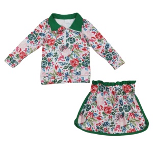 RTS Christmas Garden Flower Print Little Girls Pullover Camisa Skorts Falda Pantalones cortos Trajes forrados Sister Cute Kids Ropa Estilos - Product Image 1