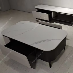 <span class=keywords><strong>Table</strong></span> <span class=keywords><strong>basse</strong></span> de salon de style minimaliste moderne avec rangement, plateau en pierre blanche neige de 6 mm, écologique et durable - Product Image 1