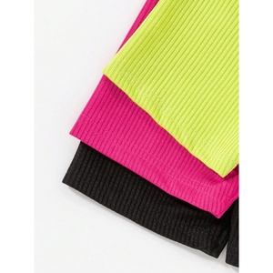 Sporty Activewear <strong>Neon</strong> Bright Colors Ribbed Fabric Cropped Tank Top Letter Print Elastic Waistband Girl Customize <strong>Kids</strong> <strong>Clothes</strong> - Product Image 4
