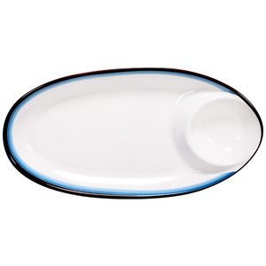 Plato ovalado de melamina de la serie Sea Blue con compartimento para salsa, ideal para dumplings y sushi, apto para lavavajillas. - Product Image 2