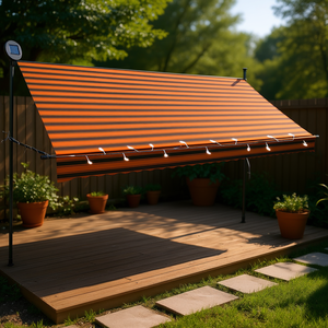 Auvent rétractable manuel 118,1 pouces orange-brun avec lumières solaires LED pour terrasse extérieure - Product Image 2