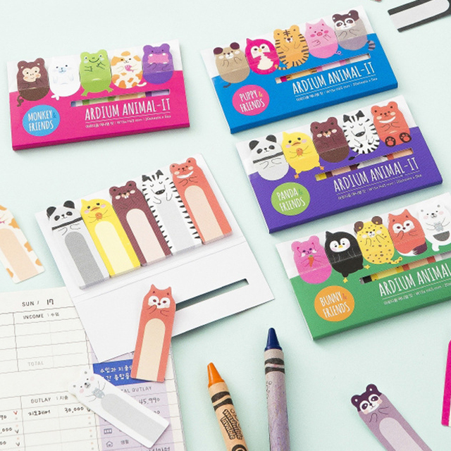 100 Sheets Random Style Cute Animal Self-Adhesive Sticky Index Tabs Book Page Flags Stationery for Reading Planner Office School