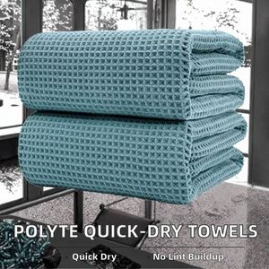 POLYTE Quick-Dry <b>Microfiber</b> <b>Bath</b> <b>Towel</b> Set of 2 Lint-Free 70 X 35 Inches Waffle Weave 300-499 GSM - Product Image 2