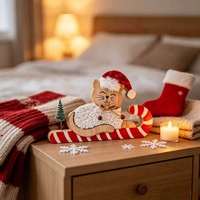 Chat en costume de Père Noël, décoration de Noël en bois, canne à sucre, luge, ornement de table, cadeau de Noël, décoration de la maison
