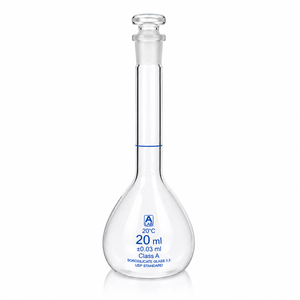 Fiole volumétrique en verre borosilicate de qualité supérieure de 20 ml avec bouchon interchangeable, fiole de mesure de laboratoire de haute précision - Product Image 1