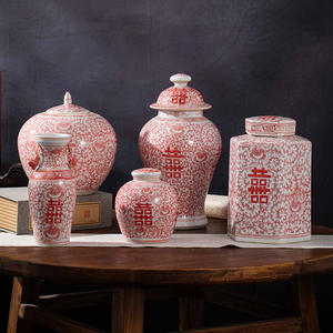 Elegante Jingdezhen Antike Porzellan Xi General <span class=keywords><strong>Pot</strong></span> Rote Tisch vase für Heim dekoration und Sammlung Art Deco Design - Product Image 2