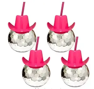 Pafu Cowboy Disco Ball Cup Roze Cowboyhoed Spiegel Nachtclub Bar Flash Single Girl Party Cup Met Stro