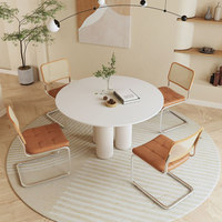Table à manger en pierre frittée style crème, table ronde française, petite table à manger, combinaison de chaises simples et modernes