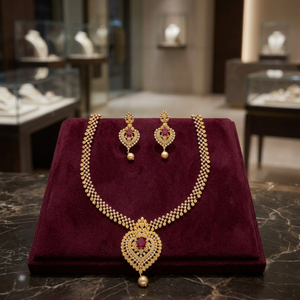 <b>Ruby</b> Long Women's Fashion Alloy <b>Necklace</b> and Earring Set for Wedding Engagement Anniversary - Product Image 3