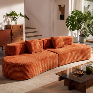 Canapé modulable trois places contemporain en velours rayé à poils longs, écologique, pour appartement et villa, avec emballage plat sous vide et section incurvée - Product Image 1