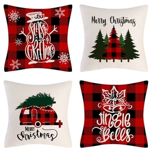 Décorations de Noël, ensemble de 4 housses de coussin décoratives 18x18, flocons de neige rouges et blancs, pour canapé, intérieur - Product Image 1