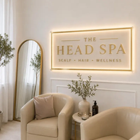 Enseigne néon LED 3D personnalisée en acrylique rétroéclairée, enseigne néon ronde dorée pour la décoration de salon de coiffure/barbier