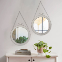 Miroirs muraux décoratifs bon marché faits à la main pour mariage avec cadre en bois Miroir mural rond suspendu pour oiseau en bois avec chaîne