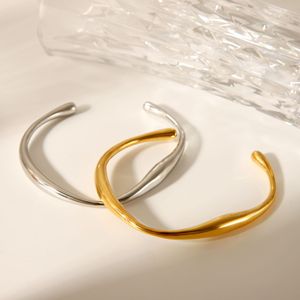 Women's HR 14K Gold Plated Stainless Steel Cuff Bracelet Irregular Classic Bangle Design for Gift - Product Image 6