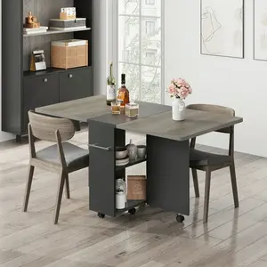 Mesa de jantar dobrável com 2 prateleiras de armazenamento, mesa de cozinha ideal para espaços pequenos, mesa de escritório e cozinha