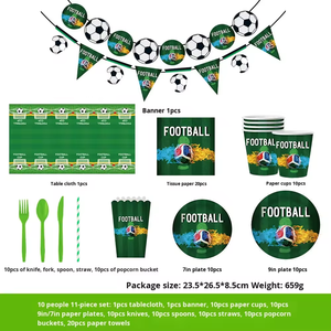 ชุดจาน ชาม แก้วกระดาษ ทิชชู่ ลายฟุตบอลสีเขียวขาว สำหรับงานวันเกิด - Product Image 6