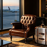 Fauteuil Chesterfield vintage en cuir véritable capitonné avec roulettes, chaise individuelle marron pour salon ou hôtel