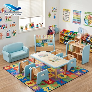 Equipo para Guardería <span class=keywords><strong>y</strong></span> Centro de Aprendizaje Temprano, Escritorio de Madera para Niños, Asientos, Gabinete de Almacenamiento, Juego de Muebles para Aula Preescolar - Product Image 1