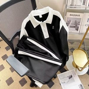 Supporto per la personalizzazione di un articolo con blocco colore sportivo a maniche lunghe <span class=keywords><strong>Polo</strong></span> da uomo ampio Set di due pezzi di marca alla moda - Product Image 4