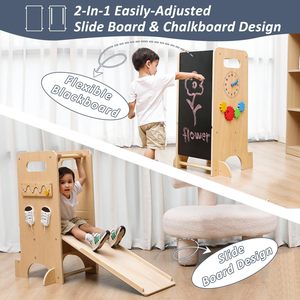 Modern 4-in-1 Wooden Kitchen <b>Stool</b> Early Educational Aide Wooden <b>Height</b> <b>Adjustable</b> Standing Tower for Toddler Boys Girls Kids - Product Image 4