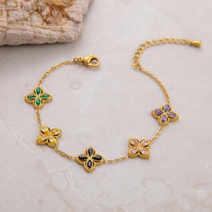 Fashion Charm <b>Bracelet</b> 18K Gold Plated <b>Clover</b> Design Bezel Setting Gift Jewelry - Product Image 4