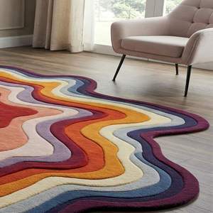Tapis en laine fait main de forme abstraite irrégulière, tapis moderne coloré tufté à la main pour salon, chambre à coucher, tapis sur mesure Inde - Product Image 3