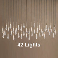 Lustre linéaire à 42 lumières avec pampilles en verre, luminaire LED industriel long pour mariage, restaurant, salon