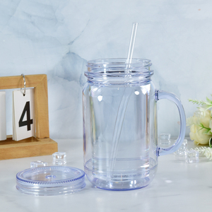 <strong>Wholesale</strong> Pre-drilled 20oz <strong>Mason</strong> Double Wall <strong>Plastic</strong> <strong>Tumbler</strong> for Food and Beverage Storage &amp; Mug Container - Product Image 3