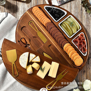 Ensemble de planches à fromage en bois d'acacia 35,56 x 5,08 x 33,02 cm, double face, ronde, portable, pour servir fromages et en-cas - Product Image 1
