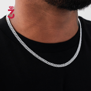 Collar de eslabones cubanos Miami de 8 mm con incrustaciones de moissanita VVS que pasa la prueba <span class=keywords><strong>del</strong></span> diamante, joyería fina de plata de ley, estilo Hip Hop - Product Image 3