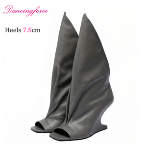 Botines de microfibra de 7.5cm con tacón irregular fruncido, estilo urbano y pasarela, de moda, con punta cuadrada y sin cordones. - Product Image 3