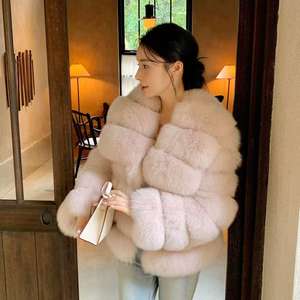 Veste en fourrure de <span class=keywords><strong>renard</strong></span> rose véritable luxueuse pour femmes 2025, réversible, courte, manteau d'hiver, vêtements d'hiver de luxe avec grand col en fourrure - Product Image 1