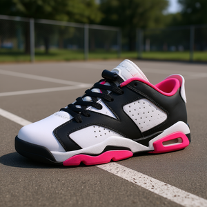 Zapatos Nike Air Jordan 6 Retro Low Gs para niñas, color negro, rosa intenso, blanco, malla sintética, con cordones, estilo baloncesto, zapatos informales - Product Image 2