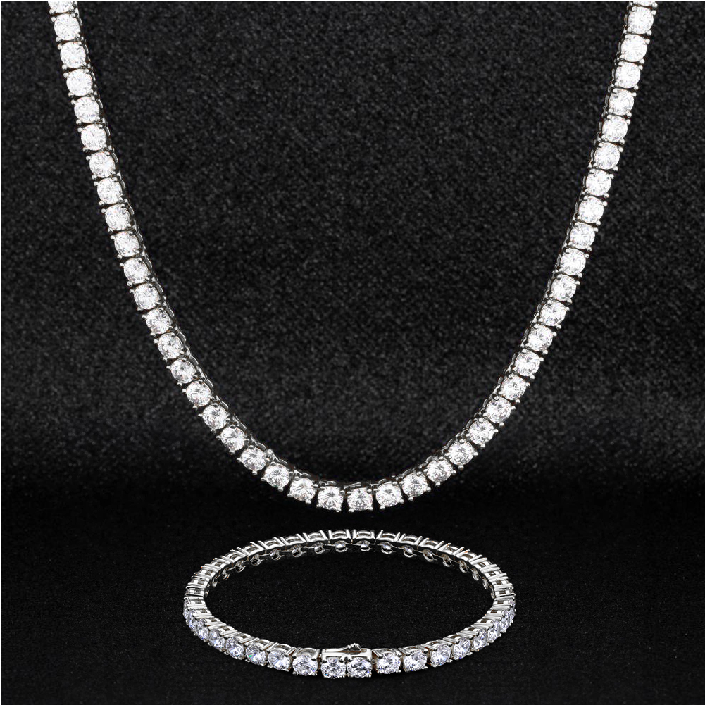 Krkc テニスネックレス 3 & 5mm ダイヤ テニス ネックレス セットメンズ 14k ゴールド