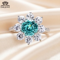 EMEJEWE Bague Halo de Luxe Personnalisée en Moissanite Ronde Paraiba 1-3 carats, en Argent Sterling S925, pour Femme, Fiançailles, Mariage, Soirée