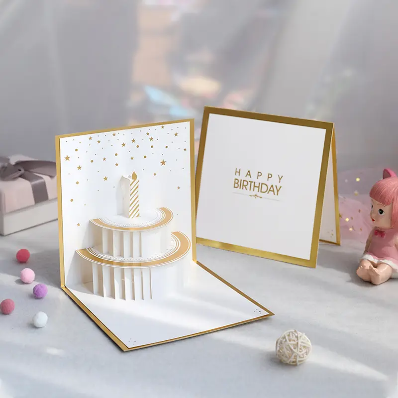 Biglietto di auguri di buon compleanno per ragazza a forma di modello personalizzato biglietto Pop-up per torta di compleanno 3D per moglie per bambini biglietto di auguri 3D