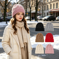 Bonnet ajustable en jacquard rose personnalisable avec revers, style Y2K, chaud et tricoté, avec bouton de luxe pour femme