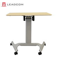Bureau mobile pliable pneumatique LEADCOM LS-QF60 avec système de levage pneumatique, table de bureau pliable avec roulettes pour salle de réunion et de formation