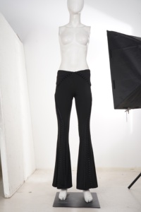 Y2K Black Button Flare Leg Pants, High Waist Slim Fit Bootcut High-elasticity Trousers, Gothic Streetwear - Product Image 3