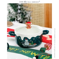 Bol à soupe en céramique Dif Deco à double anse avec couvercle, design minimaliste écologique, idéal pour les cadeaux promotionnels