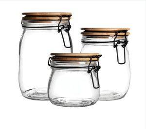 ชุดโถแก้วสำหรับห้องครัวพร้อมฝาปิดที่ทำจากไม้และถังสีดำภาชนะเก็บอาหารที่ปิดสนิทสำหรับขนมขบเคี้ยวคุกกี้ใช้ - Product Image 1