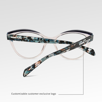 Montures de lunettes œil de chat en acétate cristallin Design moderne Accents d'ailes colorées Lunettes optiques légères anti-lumière bleue
