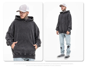 K161 High Quality 100% Cotton Acid Washed Hoodie High Street Series Stone Washed Vintage Style with Solid Pattern <b>for</b> Autumn - Product Image 6