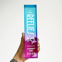 Trophées en cristal personnalisés avec impression, cube et rectangle, dégradé bleu-violet, pour souvenirs d'employés